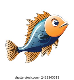 Vector drawing of fish, cartoon illustration isolated on white background
