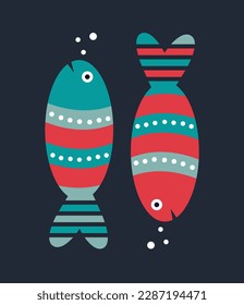 Vector drawing of a fish in a cartoon style. Vector illustration, design elements.