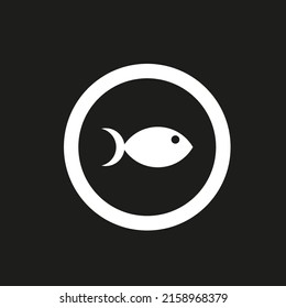 Vector drawing fish in circle, flat style color white