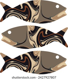Vector drawing of a fish in a coffee tone texture. Vector design elements fish composition. Elements for creating a seamless pattern, banner, poster, flyer.