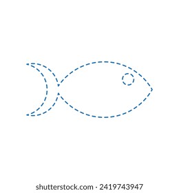 Vector drawing fish, dotted line color blue flat style