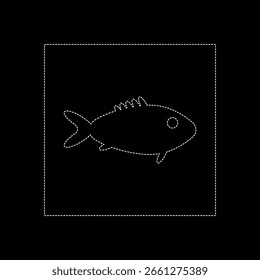 Vector drawing fish, dotted line color white flat style