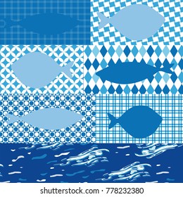 Vector drawing of fish on different backgrounds. Marine themes. Ideal for greeting cards, wallpapers, gift paper, cobwebs, textiles, backgrounds