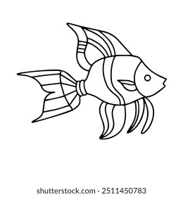 Vector drawing of fish. Outline illustration of a goldfish. doodle Coloring page. Design element for logo, cards, invitations, menus, packaging, posters