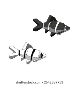 Vector drawing fish. Paper fish color white and gray flat style