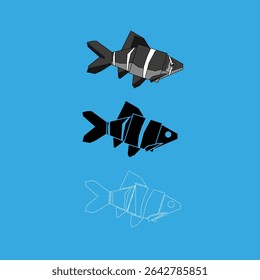 Vector drawing fish, three pieces flat style