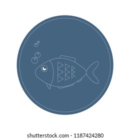 Vector drawing fishin a circle, contour color white and blue flat style