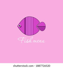 Vector drawing fish.Violet background.Fish menu.