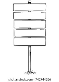 Vector drawing of five empty blank sign boards