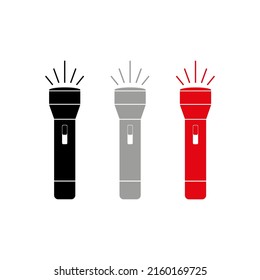 Vector drawing flashlight on, color black gray red flat style