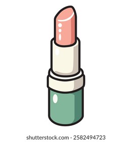 A vector drawing of a flat icon representing a pink lipstick. 