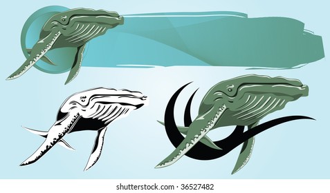 Vector drawing of a floating Whale for design and tattoos