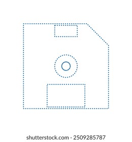 Vector drawing of floppy disk. Dotted line flat style color blue