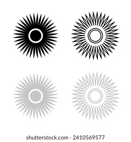 Flor de dibujo vectorial en círculo, silueta y contorno de estilo plano