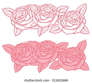 vector drawing flower garland - roses in a classic retro style