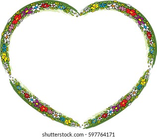 vector drawing flower with heart shape border