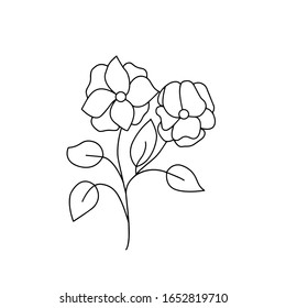 Dibujo vectorial de una flor sobre un fondo blanco con una línea negra. Para el diseño de tarjetas de boda, portadas para teléfonos, cuadernos, impresiones en pantalones-T.