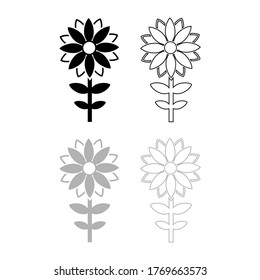 Color del icono de la silueta de flores negro y gris
