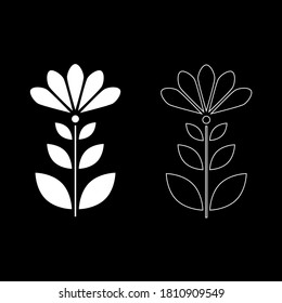 Vector drawing flower silhouette and contour color white flat style