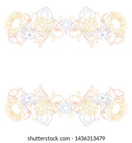 vector drawing flowers, decorative rosette, stylized design template, isolated floral element, hand drawn botanical illustration,coloring page