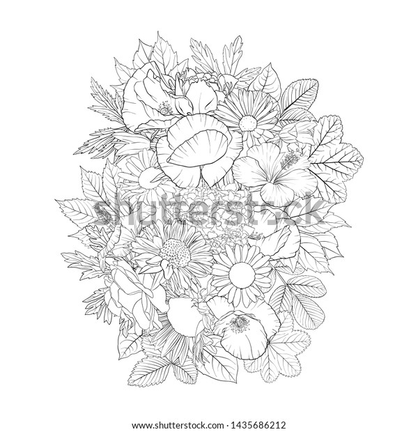 Vector Drawing Flowers Decorative Rosette Stylized Stock Vector ...