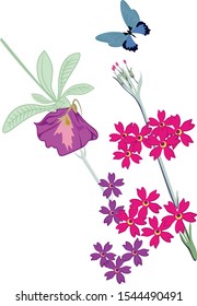 vector drawing flowers, floral composition, hand drawn art illustration