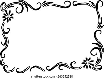 vector drawing flowers with frame in black and white