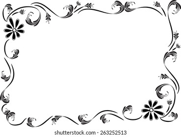 vector drawing flowers with frame in black and white