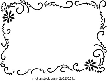 Vector Drawing Flowers Frame Black White Stock Vector (Royalty Free ...