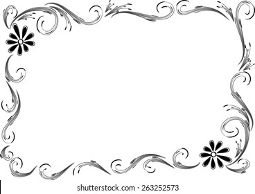 vector drawing flowers with frame in black and white