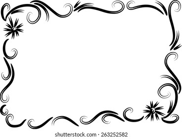 vector drawing flowers with frame in black and white