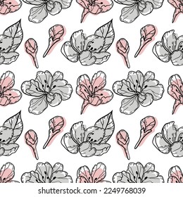 Dibujo vectorial de flores e inflorescencias sobre un fondo blanco.
El tipo de patrón y diseño del lado inverso de los textiles, cubiertas y embalajes.