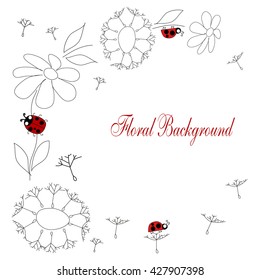 vector drawing with flowers and insects for your text