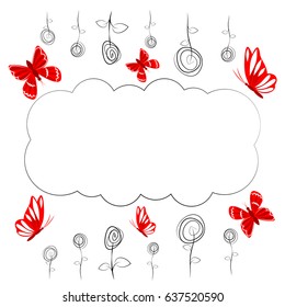vector drawing with flowers and insects for your text