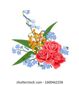vector drawing flowers, isolated floral elements at white background, hand drawn illustration