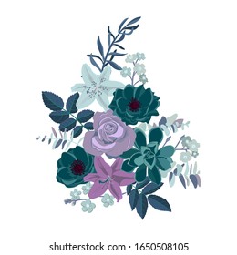 flores y hojas de dibujo vectorial , elementos de diseño floral vintado aislado de fondo blanco, ilustración dibujada a mano en colores pastel