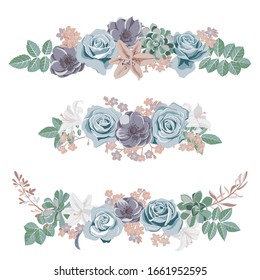 vector drawing flowers and leaves ,isolated floral design elements at white background, hand drawn illustration