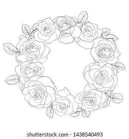 vector drawing flowers and leaves of roses, isolated floral composition, hand drawn botanical illustration