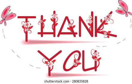 vector drawing flowers with letter thank you