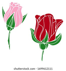 El vector dibuja rosas de flores. Naturaleza. Dibujo, ilustración.