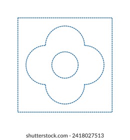 Vector drawing of flowers in squares, dotted line color blue flat style