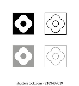 Dibujo vectorial de flores en cuadrados, silueta y color de contorno en negro y gris de estilo plano