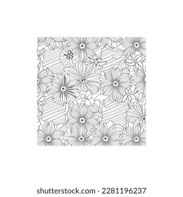 Vector drawing flowers, stylized design, isolated floral elements, hand-drawn illustration, Using Child and Adult coloring page, invitation card.