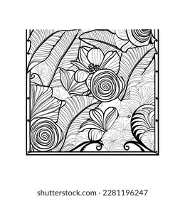 Vector drawing flowers, stylized design, isolated floral elements, hand-drawn illustration, Using Child and Adult coloring page, invitation card.