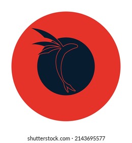 Dibujo vectorial de un pez volador. Silueta de pescado volador, color negro y rojo, de estilo plano