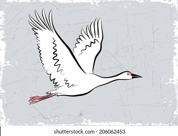 Vector Drawing Of A Flying Goose Background.