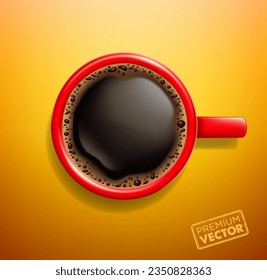 Vector drawing of foamy coffee, red coffee cup