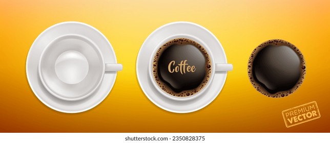 Vector drawing of foamy coffee, white coffee cup