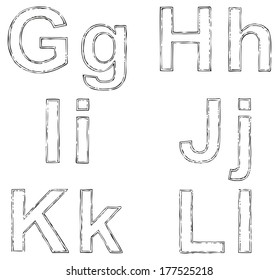 Vector drawing font isolated on white background. Uppercase and lowercase letters of the Latin alphabet with ink double loop