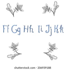 Vector drawing font isolated on white background.